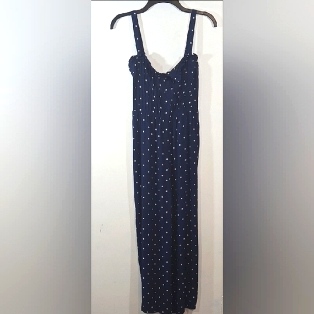 Madewell Polka Dot Navy Pintuck Wide Leg Jumpsuit 00